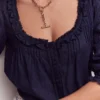 Scoop Neck Ruffle Top Navy