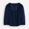 Scoop Neck Ruffle Top Navy