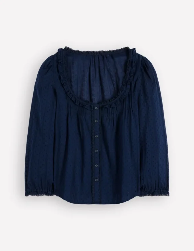 Scoop Neck Ruffle Top Navy