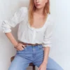 Scoop Neck Ruffle Top White