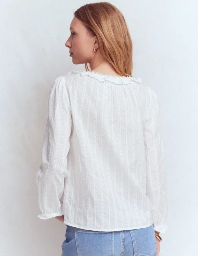 Scoop Neck Ruffle Top White