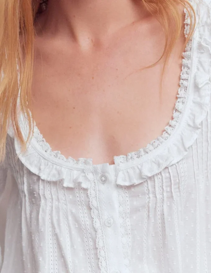 Scoop Neck Ruffle Top White