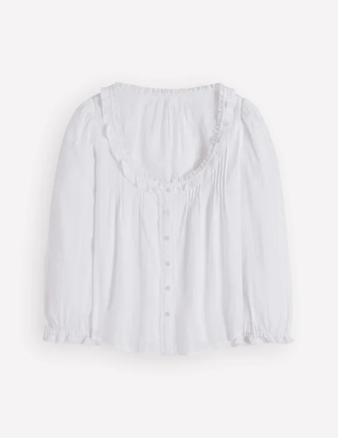 Scoop Neck Ruffle Top White