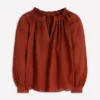 Serena Pleat Neck Linen Top Burnt Henna Serena Pleat Neck Linen Top Burnt Henna