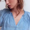 Serena Pleat Neck Linen Top Chambray Serena Pleat Neck Linen Top Chambray
