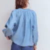 Serena Pleat Neck Linen Top Chambray Serena Pleat Neck Linen Top Chambray