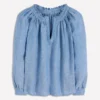 Serena Pleat Neck Linen Top Chambray Serena Pleat Neck Linen Top Chambray
