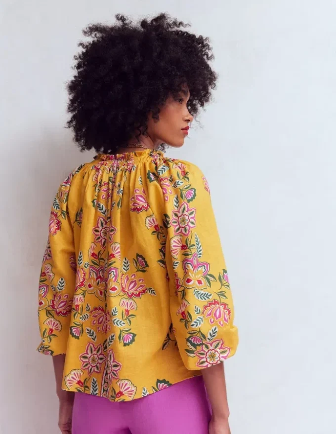 Serena Pleat Neck Linen Top Marigold, Blossom Elegance Serena Pleat Neck Linen Top Marigold, Blossom Elegance