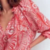 Serena Pleat Neck Linen Top Red, Enchanted Paisley