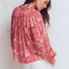 Serena Pleat Neck Linen Top Red, Enchanted Paisley