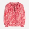 Serena Pleat Neck Linen Top Red, Enchanted Paisley