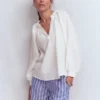 Serena Pleat Neck Linen Top White Serena Pleat Neck Linen Top White