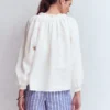 Serena Pleat Neck Linen Top White Serena Pleat Neck Linen Top White