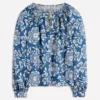 Serena Pleat Neck Top Blue, Decorative Blossom Serena Pleat Neck Top Blue, Decorative Blossom
