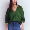 Serena Pleat Neck Top Green Fir Serena Pleat Neck Top Green Fir