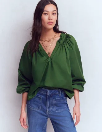 Serena Pleat Neck Top Green Fir