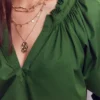 Serena Pleat Neck Top Green Fir Serena Pleat Neck Top Green Fir