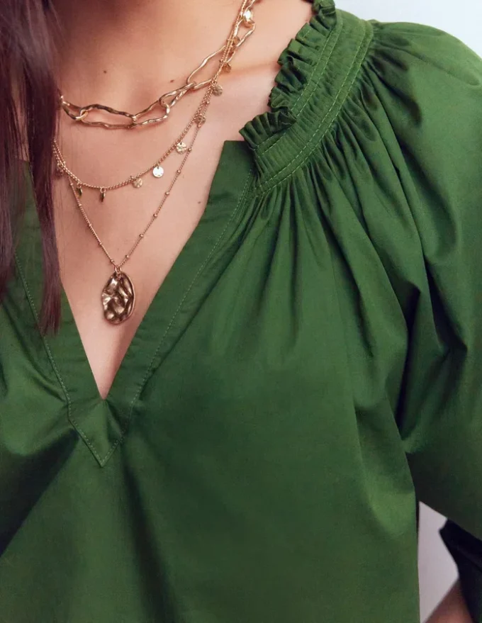 Serena Pleat Neck Top Green Fir Serena Pleat Neck Top Green Fir