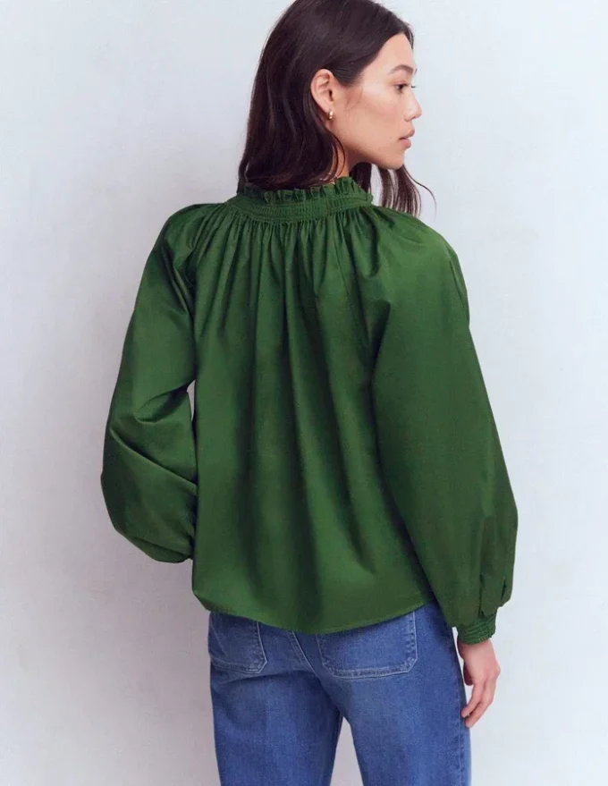 Serena Pleat Neck Top Green Fir Serena Pleat Neck Top Green Fir