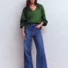 Serena Pleat Neck Top Green Fir Serena Pleat Neck Top Green Fir