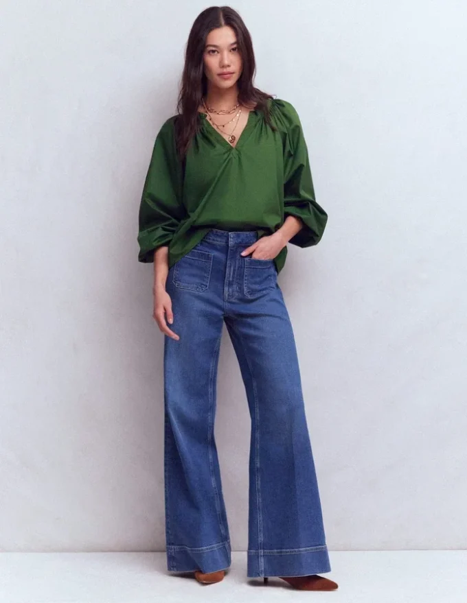 Serena Pleat Neck Top Green Fir Serena Pleat Neck Top Green Fir