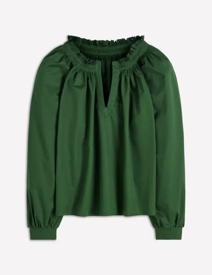 Serena Pleat Neck Top Green Fir Serena Pleat Neck Top Green Fir