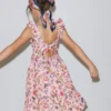 Shirred Bow Back Detail Dress Multi Pink Floral Shirred Bow Back Detail Dress Multi Pink Floral