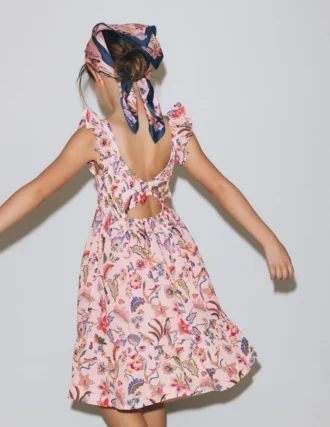 Shirred Bow Back Detail Dress Multi Pink Floral