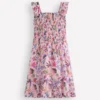 Shirred Bow Back Detail Dress Multi Pink Floral Shirred Bow Back Detail Dress Multi Pink Floral