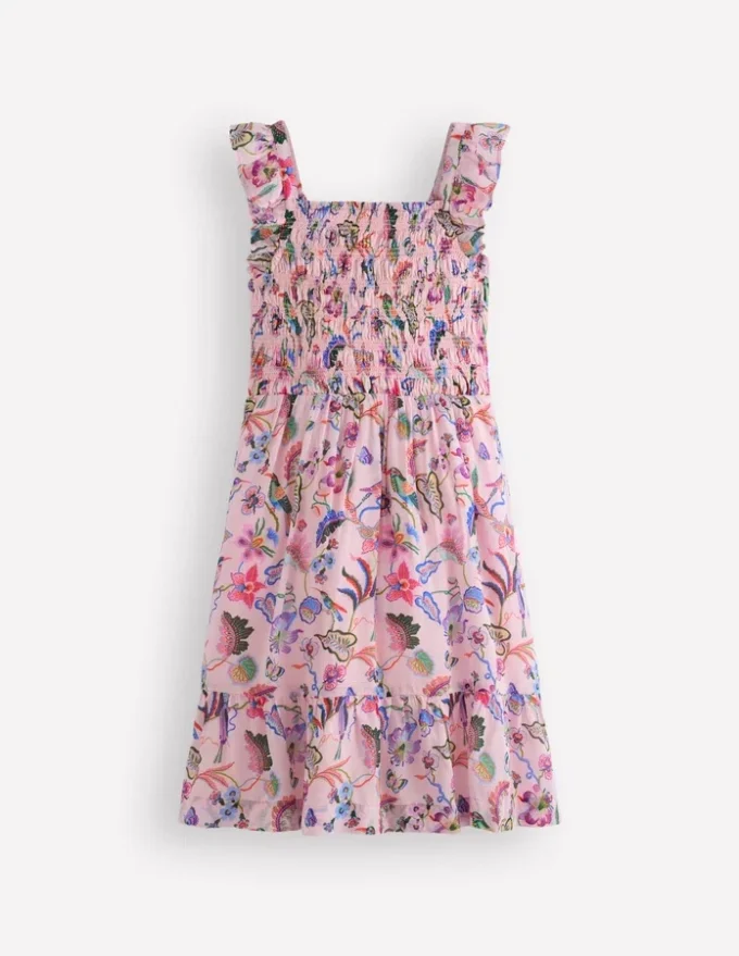 Shirred Bow Back Detail Dress Multi Pink Floral Shirred Bow Back Detail Dress Multi Pink Floral