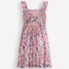 Shirred Bow Back Detail Dress Multi Pink Floral Shirred Bow Back Detail Dress Multi Pink Floral