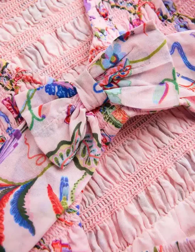 Shirred Bow Back Detail Dress Multi Pink Floral Shirred Bow Back Detail Dress Multi Pink Floral