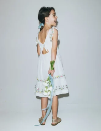 Shirred Bow Back Detail Dress Soft Ivory