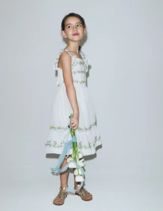 Shirred Bow Back Detail Dress Soft Ivory