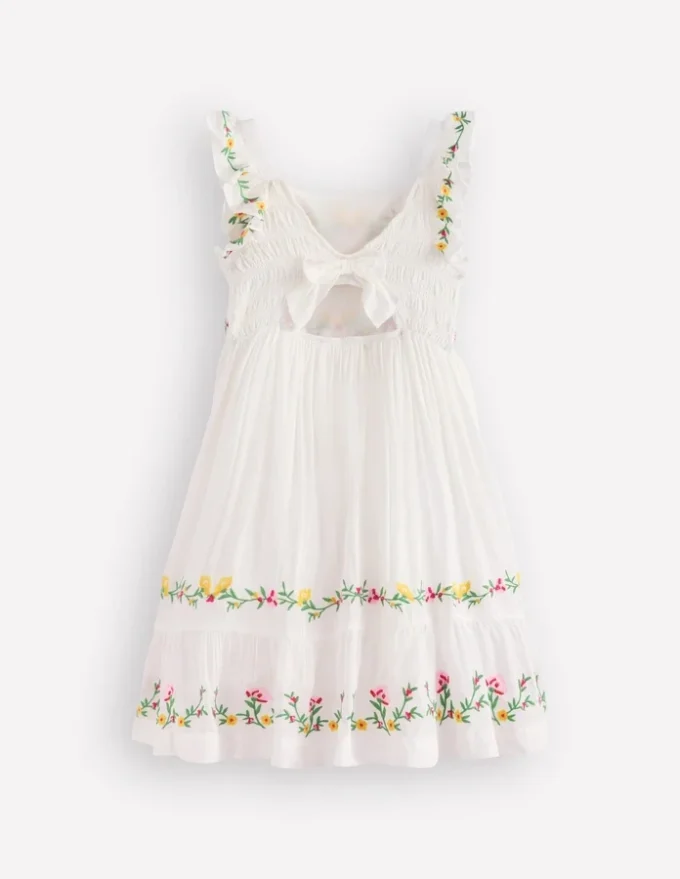 Shirred Bow Back Detail Dress Soft Ivory Shirred Bow Back Detail Dress Soft Ivory