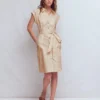 Short Belted Shirt Dress Brown, Ivory Ticking Stripe Short Belted Shirt Dress Brown, Ivory Ticking Stripe