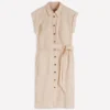 Short Belted Shirt Dress Brown, Ivory Ticking Stripe Short Belted Shirt Dress Brown, Ivory Ticking Stripe