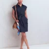 Short Belted Shirt Dress Navy Short Belted Shirt Dress Navy