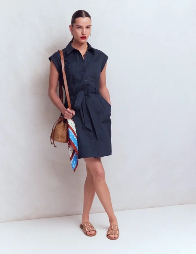 Short Belted Shirt Dress Navy Short Belted Shirt Dress Navy
