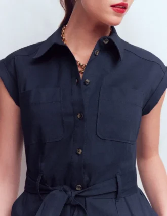 Short Belted Shirt Dress Navy Short Belted Shirt Dress Navy