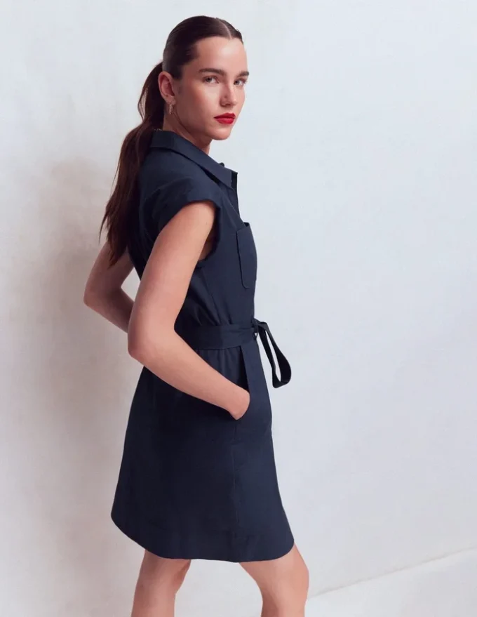 Short Belted Shirt Dress Navy Short Belted Shirt Dress Navy