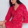 Short Collared Towelling Dress Merida Red, Ornamental Foliage Short Collared Towelling Dress Merida Red, Ornamental Foliage