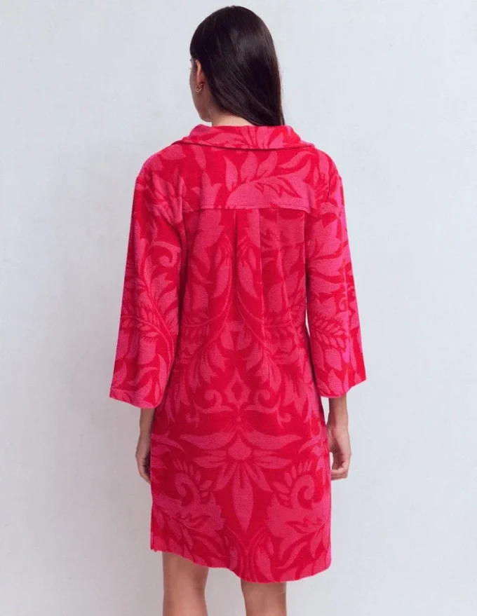 Short Collared Towelling Dress Merida Red, Ornamental Foliage Short Collared Towelling Dress Merida Red, Ornamental Foliage