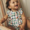 Short Frill Bubble Romper Multi Elephant Woodblock