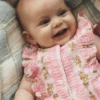 Short Frill Bubble Romper Pink Gingham Floral