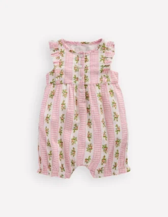 Short Frill Bubble Romper Pink Gingham Floral