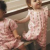 Short Frill Bubble Romper Pink Gingham Floral