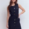 Short Gold Button Denim Dress Indigo Short Gold Button Denim Dress Indigo