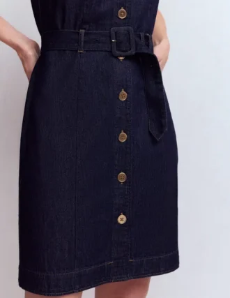 Short Gold Button Denim Dress Indigo