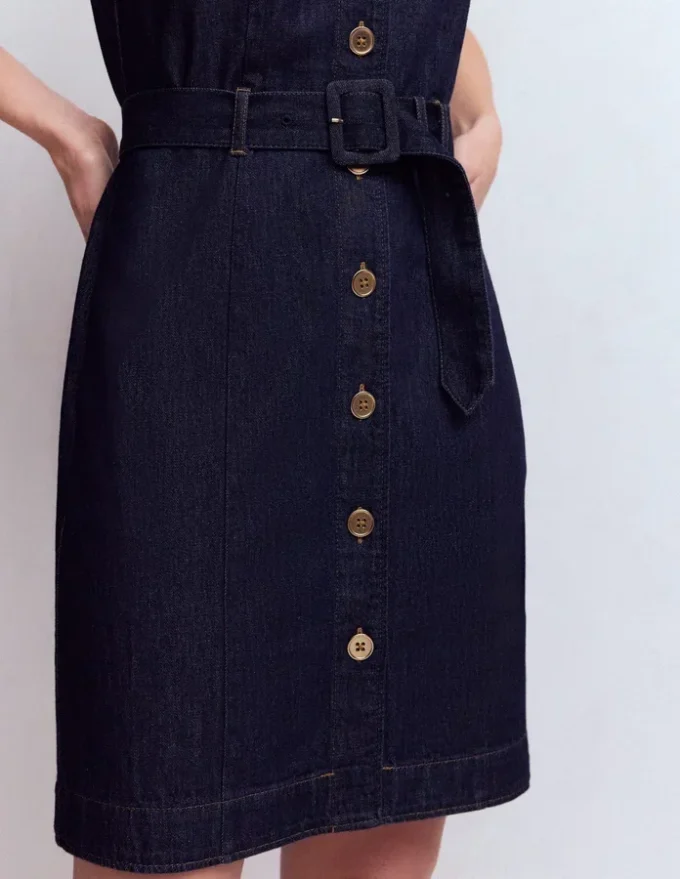 Short Gold Button Denim Dress Indigo Short Gold Button Denim Dress Indigo
